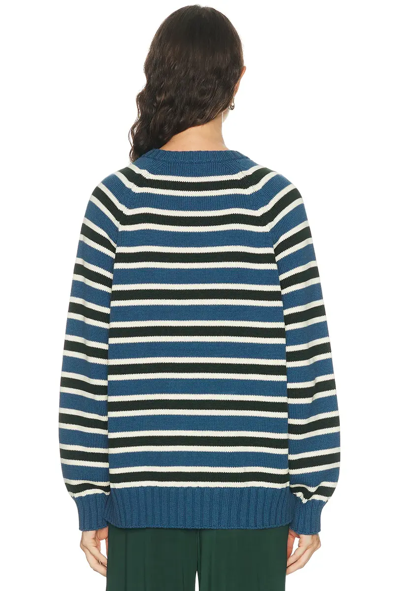 DONNI. The Cotton Knit Stripe V-Neck Sweater | Thumbnail 3