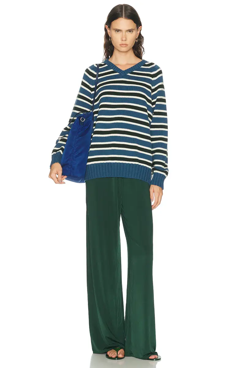 DONNI. The Cotton Knit Stripe V-Neck Sweater | Thumbnail 4