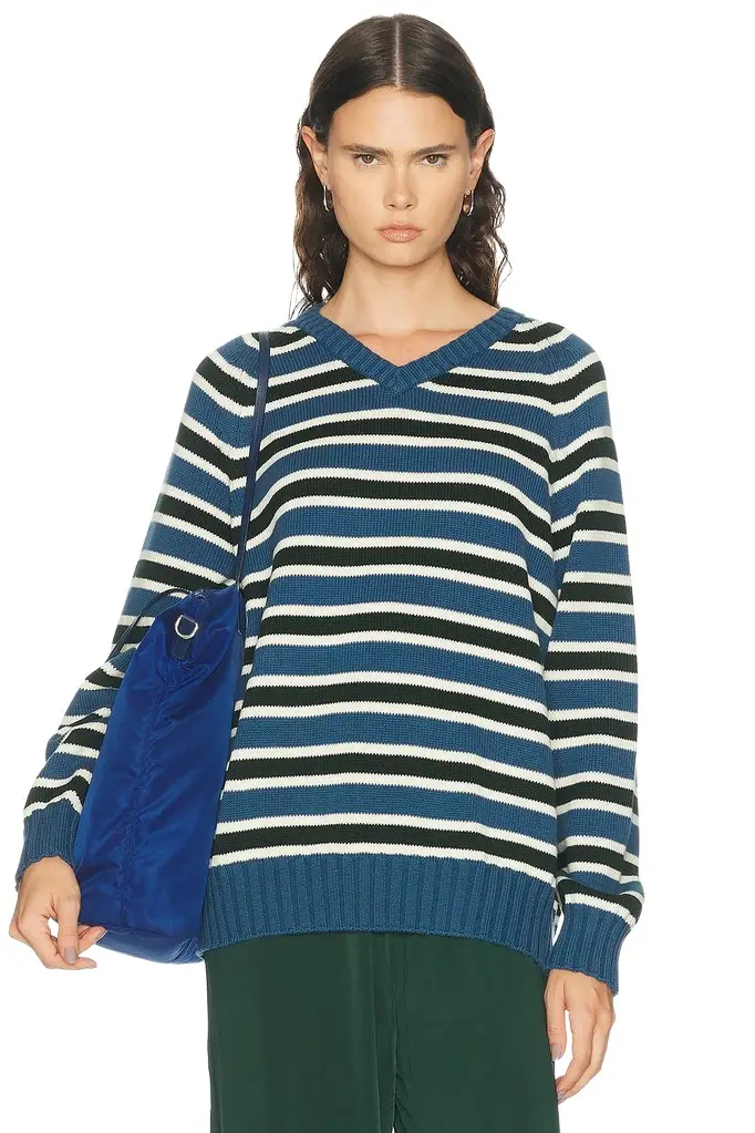 The Cotton Knit Stripe V-Neck Sweater The Cotton Knit Stripe V-Neck Sweater