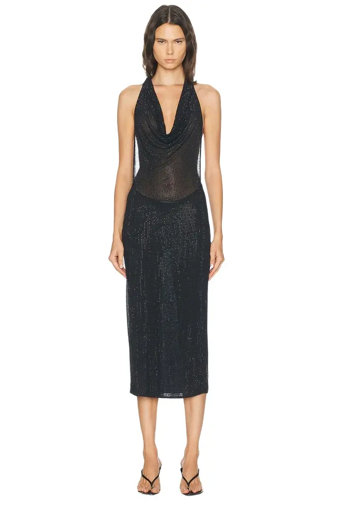 Layered Cowl Neck Hotfix Dress Layered Cowl Neck Hotfix Dress
