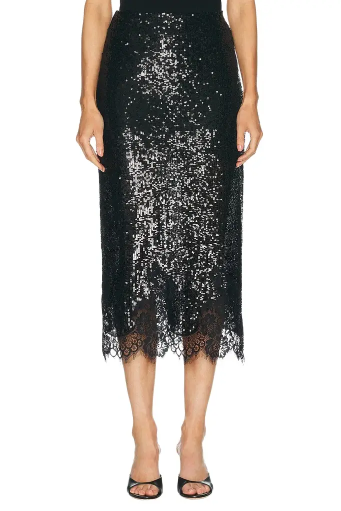 Lace Hem Sequin Skirt