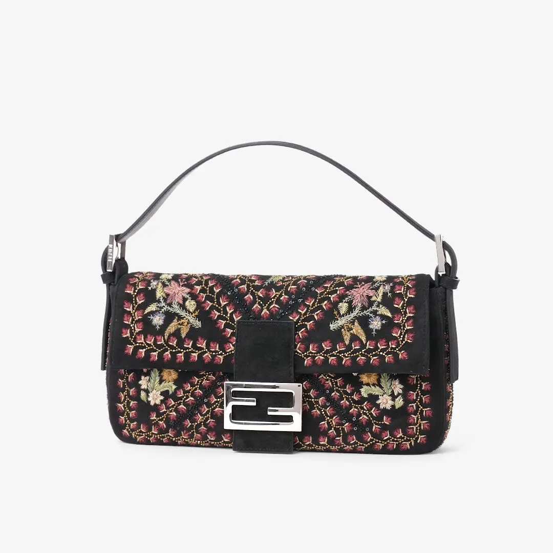 Fendi Baguette® 26424 Black suede bag with embroidery | Thumbnail 2