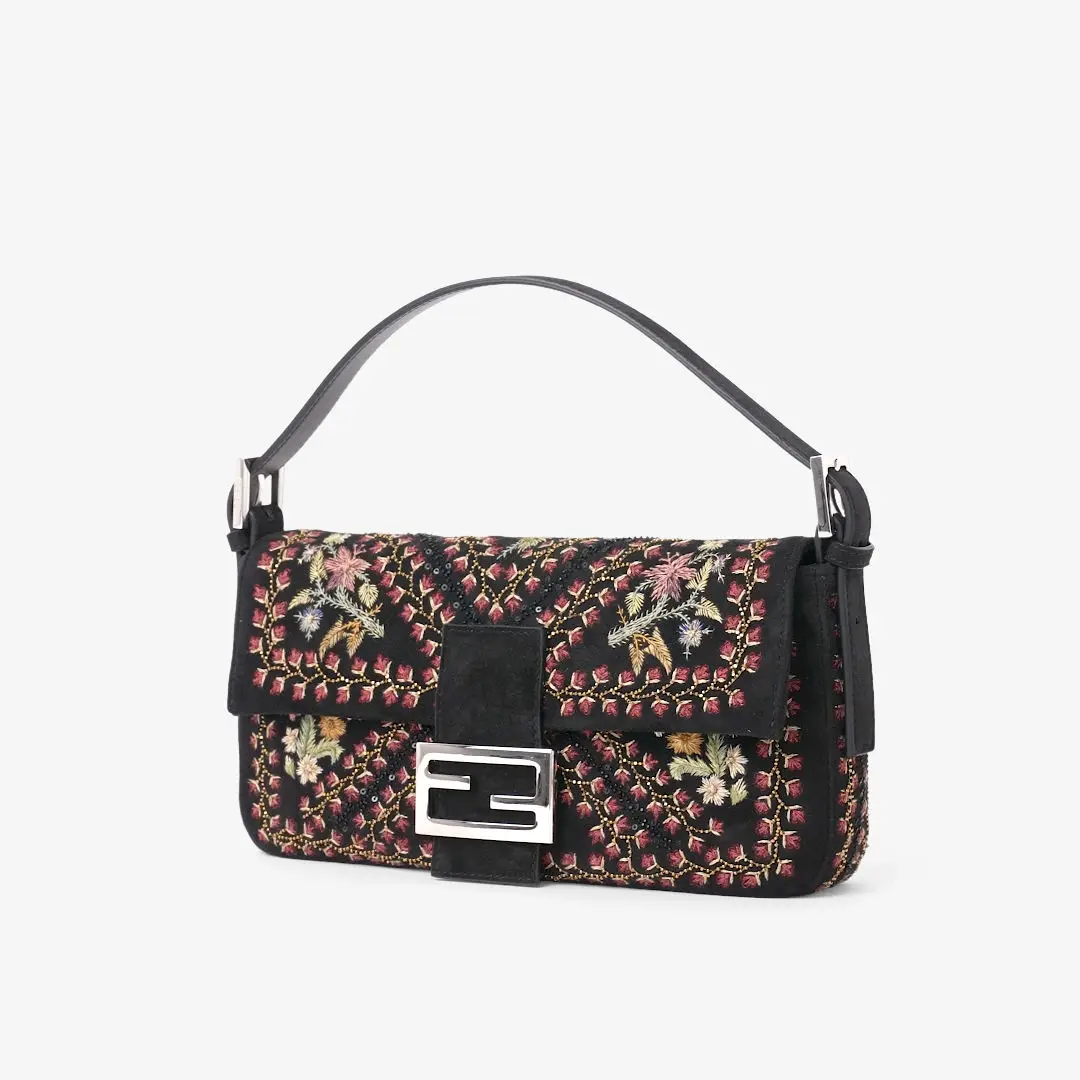 Fendi Baguette® 26424 Black suede bag with embroidery | Thumbnail 3