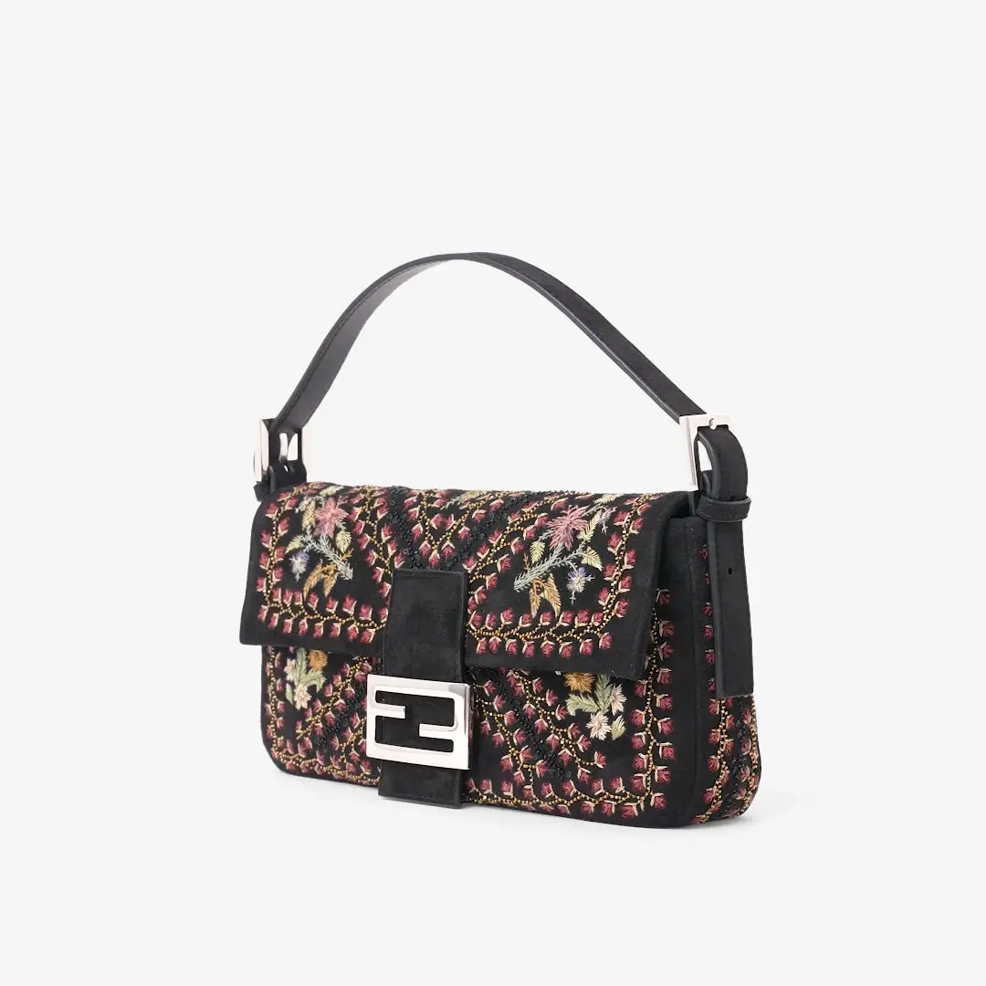 Fendi Baguette® 26424 Black suede bag with embroidery | Thumbnail 4