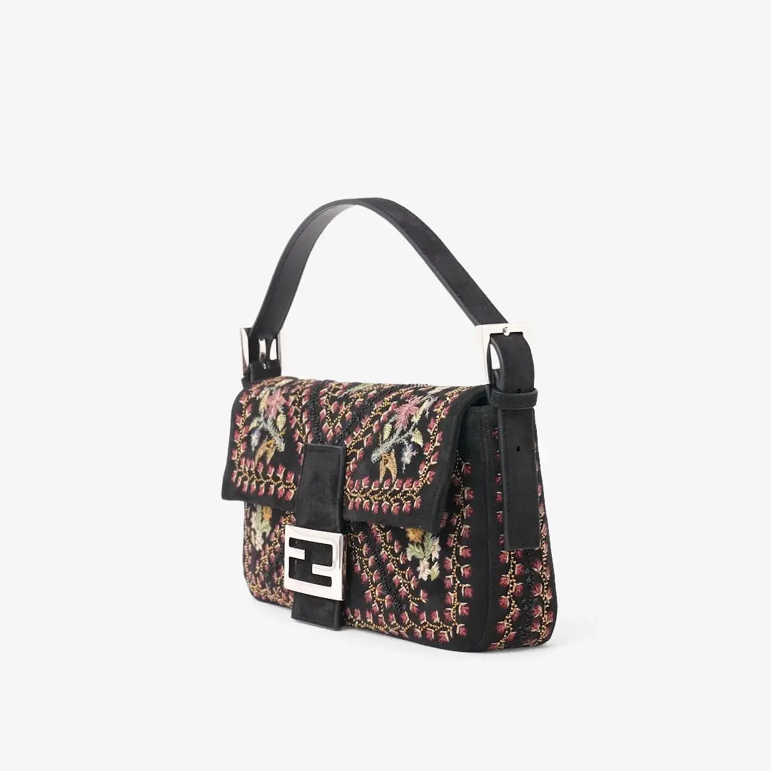 Fendi Baguette® 26424 Black suede bag with embroidery | Thumbnail 5