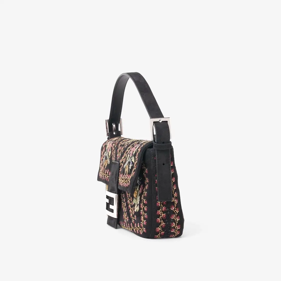 Fendi Baguette® 26424 Black suede bag with embroidery | Thumbnail 6