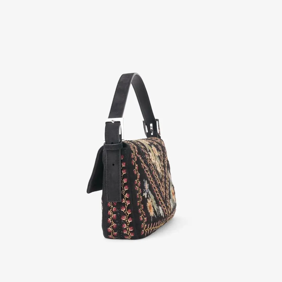 Fendi Baguette® 26424 Black suede bag with embroidery | Thumbnail 8
