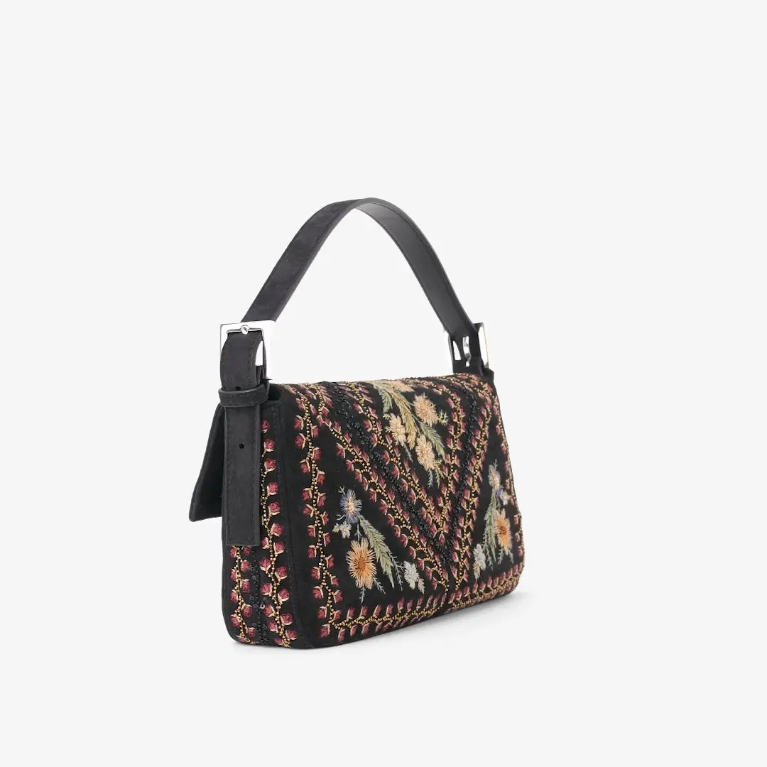 Fendi Baguette® 26424 Black suede bag with embroidery | Thumbnail 9