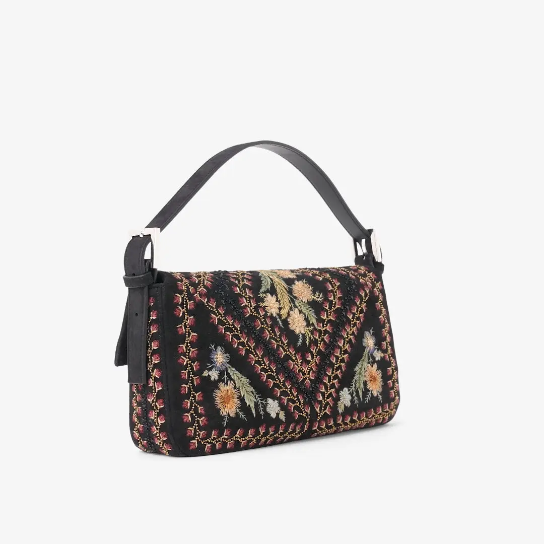 Fendi Baguette® 26424 Black suede bag with embroidery | Thumbnail 10
