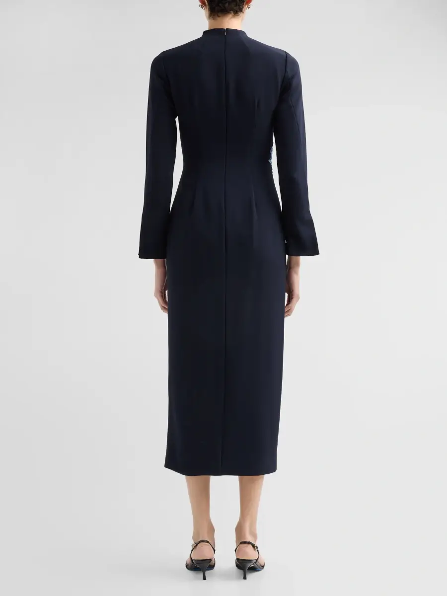 Lela Rose Women's Floral-Embroidered Ruched Crepe Midi Dress | Thumbnail 3 Lela Rose Women's Floral-Embroidered Ruched Crepe Midi Dress | Thumbnail 3
