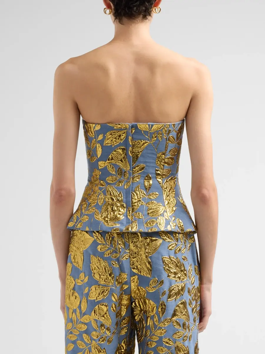 Lela Rose Women's Floral Metallic Fil Coupé Strapless Top | Thumbnail 3 Lela Rose Women's Floral Metallic Fil Coupé Strapless Top | Thumbnail 3