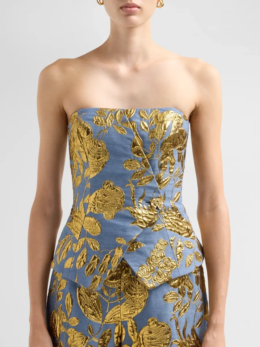 Lela Rose Women's Floral Metallic Fil Coupé Strapless Top | Thumbnail 5 Lela Rose Women's Floral Metallic Fil Coupé Strapless Top | Thumbnail 5