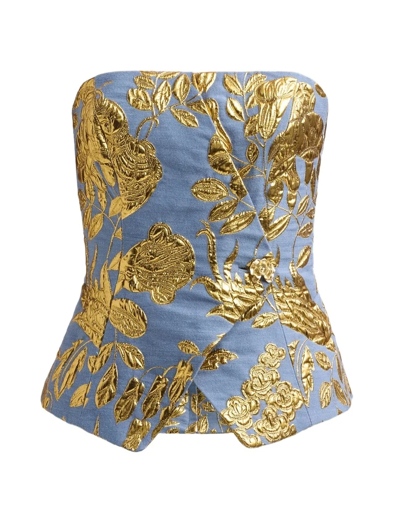 Women's Floral Metallic Fil Coupé Strapless Top Women's Floral Metallic Fil Coupé Strapless Top