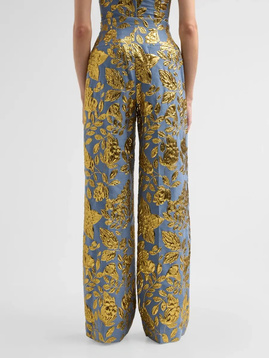 Lela Rose Women's Floral Metallic Fil Coupé Straight-Leg Pants | Thumbnail 3 Lela Rose Women's Floral Metallic Fil Coupé Straight-Leg Pants | Thumbnail 3