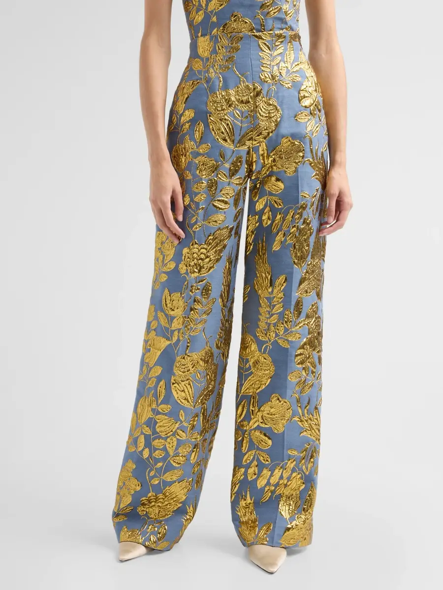 Lela Rose Women's Floral Metallic Fil Coupé Straight-Leg Pants | Thumbnail 4 Lela Rose Women's Floral Metallic Fil Coupé Straight-Leg Pants | Thumbnail 4