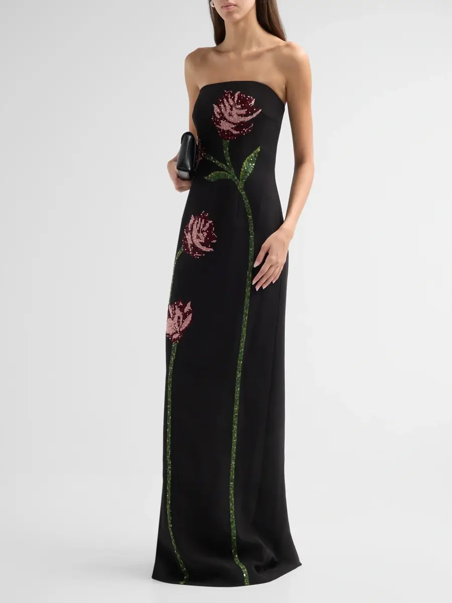 Lela Rose Women's Ava Floral-Embroidered Crepe Strapless Gown | Thumbnail 4 Lela Rose Women's Ava Floral-Embroidered Crepe Strapless Gown | Thumbnail 4