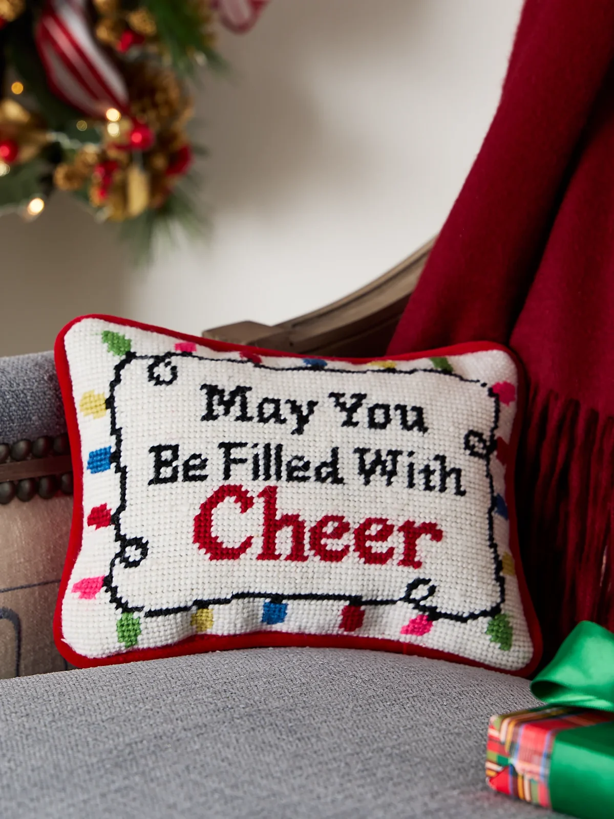 C & F Enterprise Cheer & Lights Needlepoint Pillow