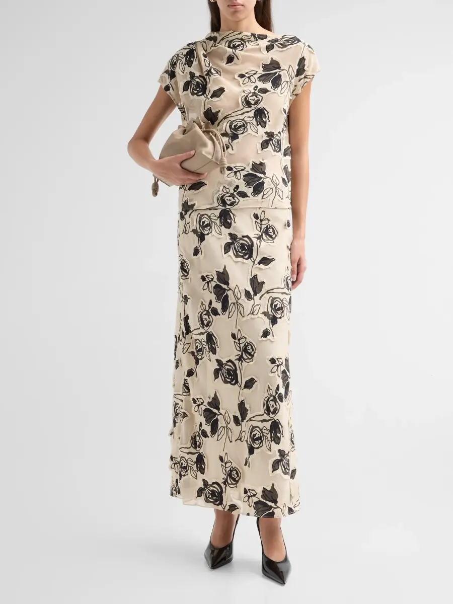 Lela Rose Women's Floral Burnout Chiffon Draped Top | Thumbnail 2