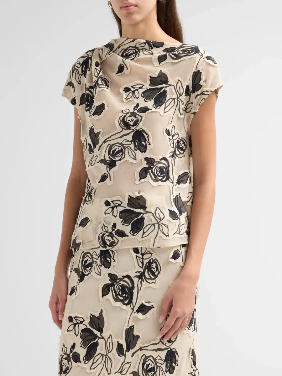 Lela Rose Women's Floral Burnout Chiffon Draped Top | Thumbnail 4
