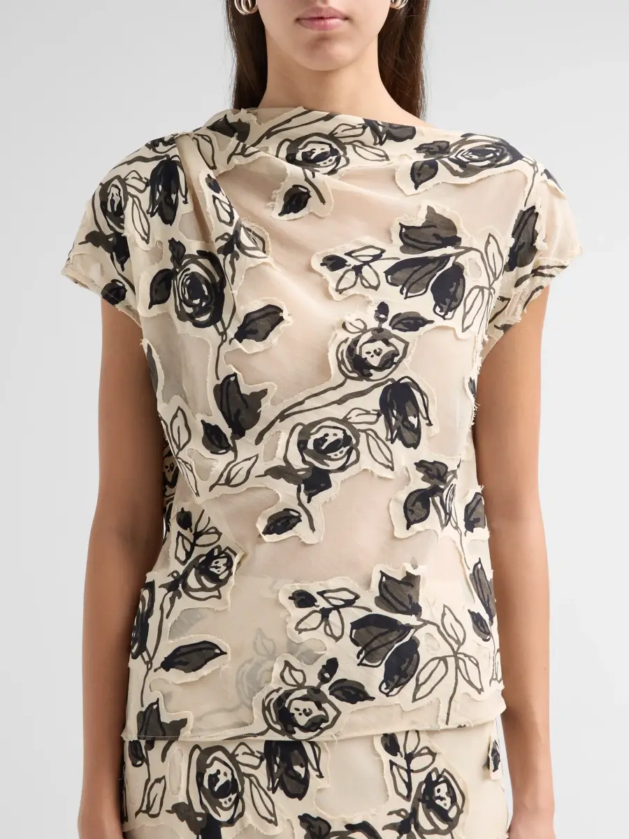 Lela Rose Women's Floral Burnout Chiffon Draped Top | Thumbnail 5