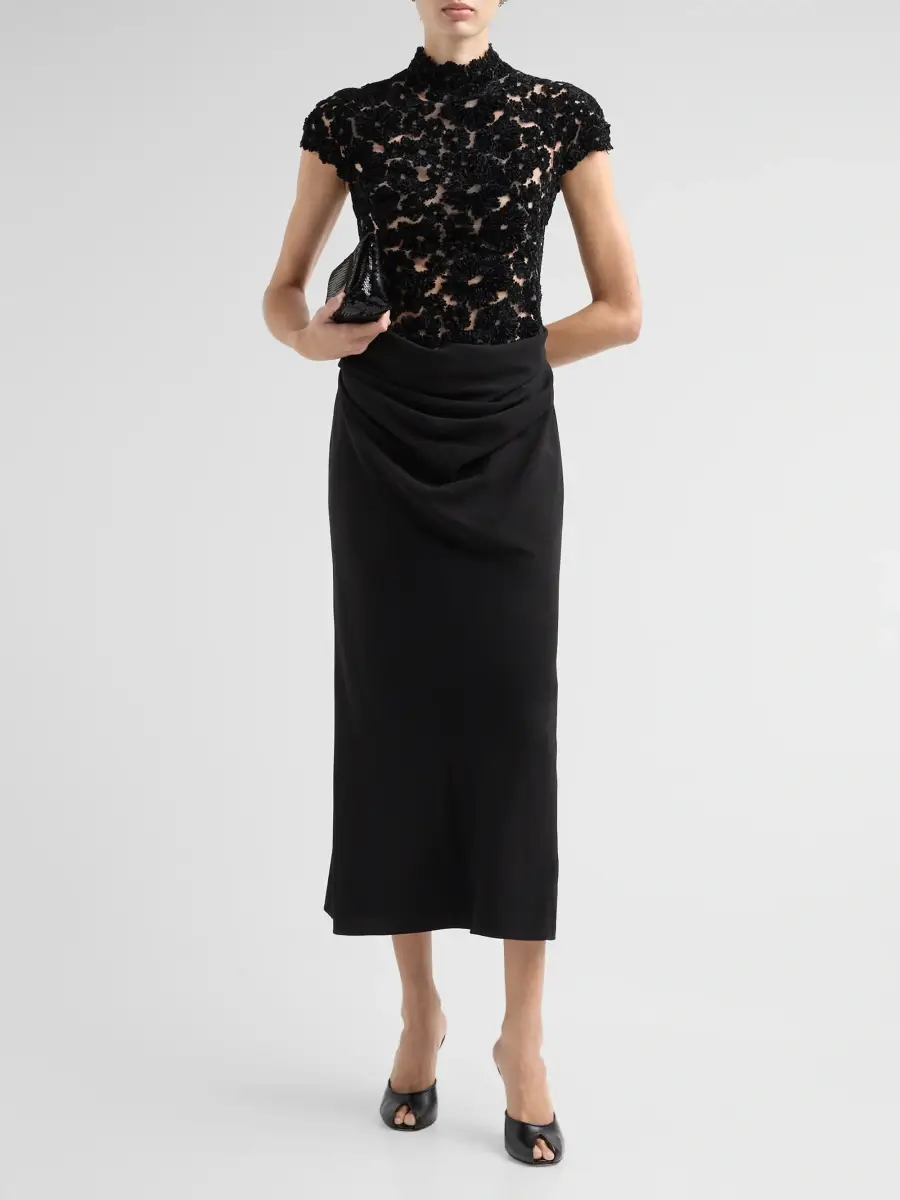 Lela Rose Women's Embroidered Chenille Tulle Draped Midi Dress | Thumbnail 2 Lela Rose Women's Embroidered Chenille Tulle Draped Midi Dress | Thumbnail 2