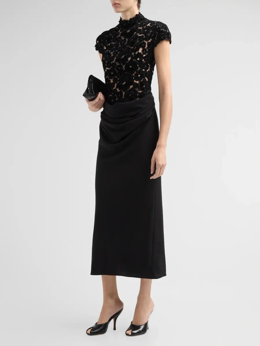 Lela Rose Women's Embroidered Chenille Tulle Draped Midi Dress | Thumbnail 4 Lela Rose Women's Embroidered Chenille Tulle Draped Midi Dress | Thumbnail 4