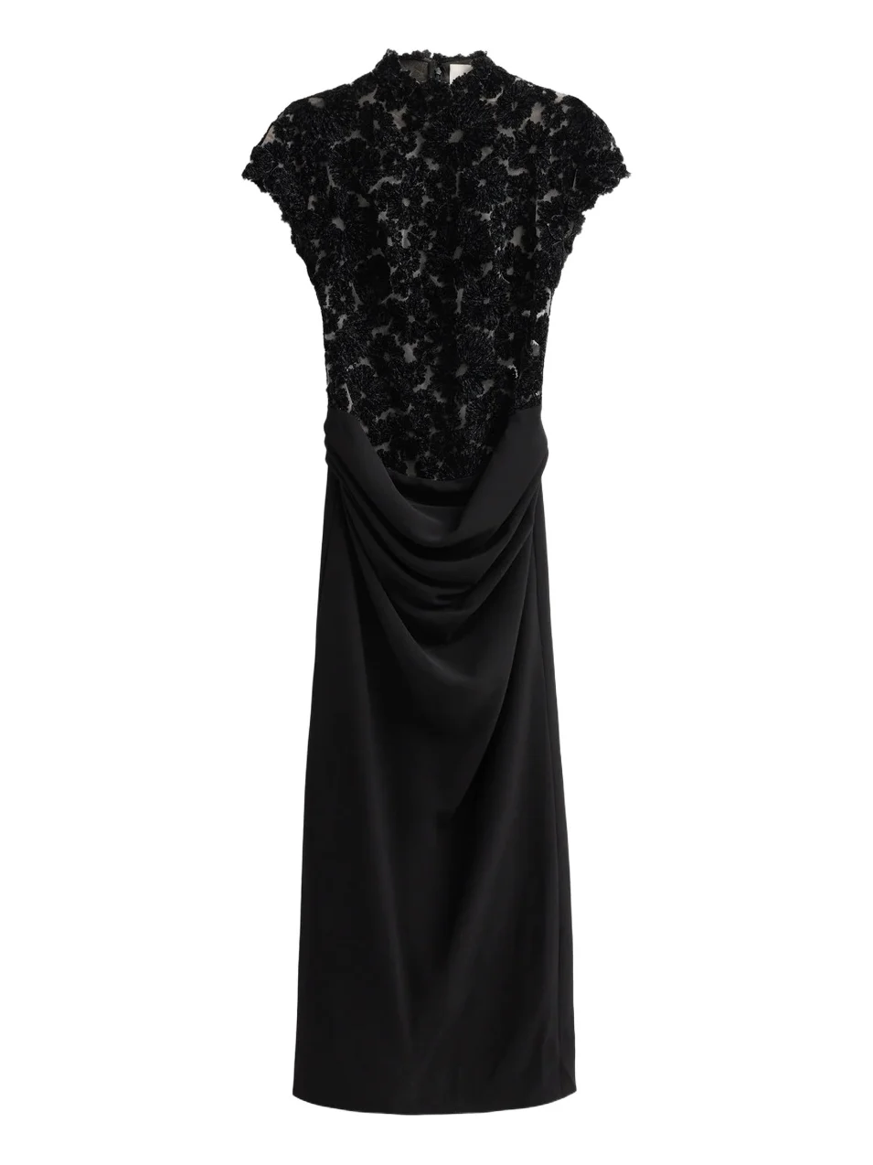 Women's Embroidered Chenille Tulle Draped Midi Dress Women's Embroidered Chenille Tulle Draped Midi Dress