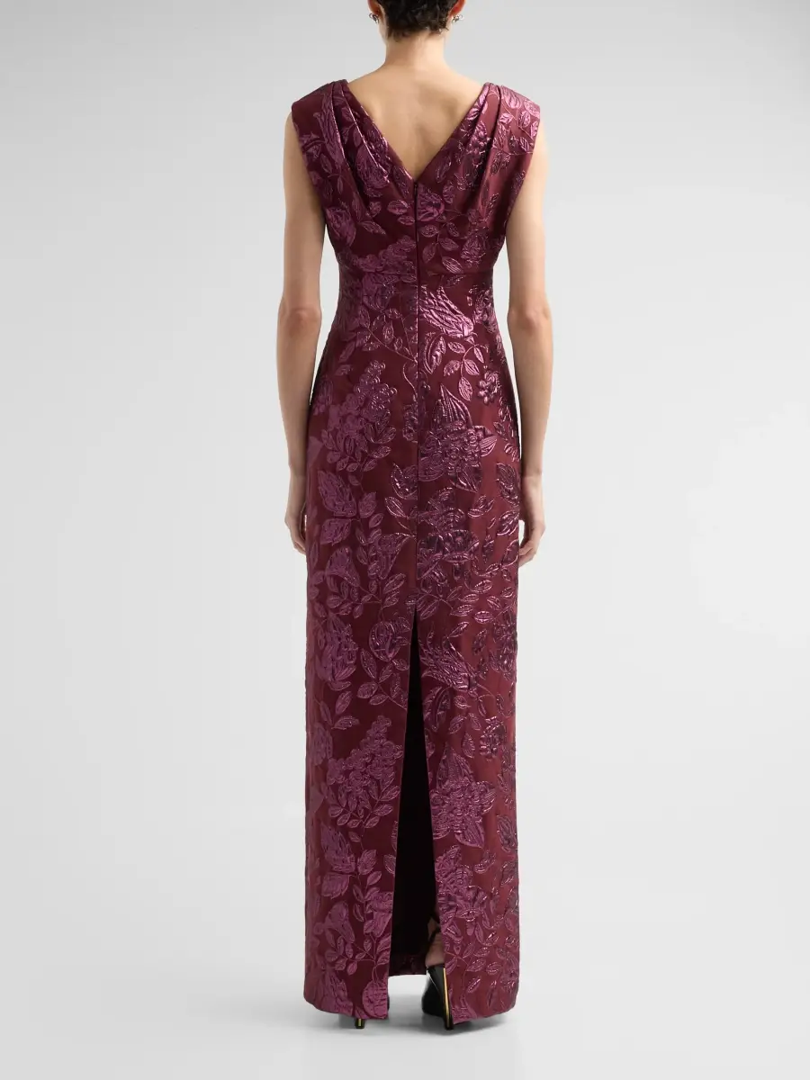 Lela Rose Women's Floral Fil Coupé V-Neck Gown | Thumbnail 3 Lela Rose Women's Floral Fil Coupé V-Neck Gown | Thumbnail 3