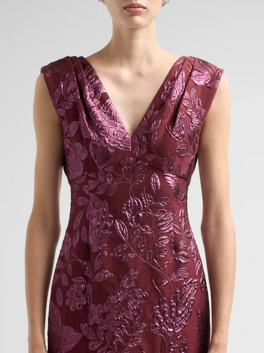 Lela Rose Women's Floral Fil Coupé V-Neck Gown | Thumbnail 5 Lela Rose Women's Floral Fil Coupé V-Neck Gown | Thumbnail 5