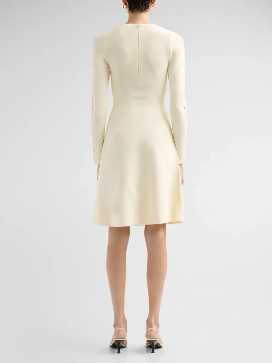 Lela Rose Women's Floral-Embroidered Knit Crewneck Knee-Length Dress | Thumbnail 3 Lela Rose Women's Floral-Embroidered Knit Crewneck Knee-Length Dress | Thumbnail 3