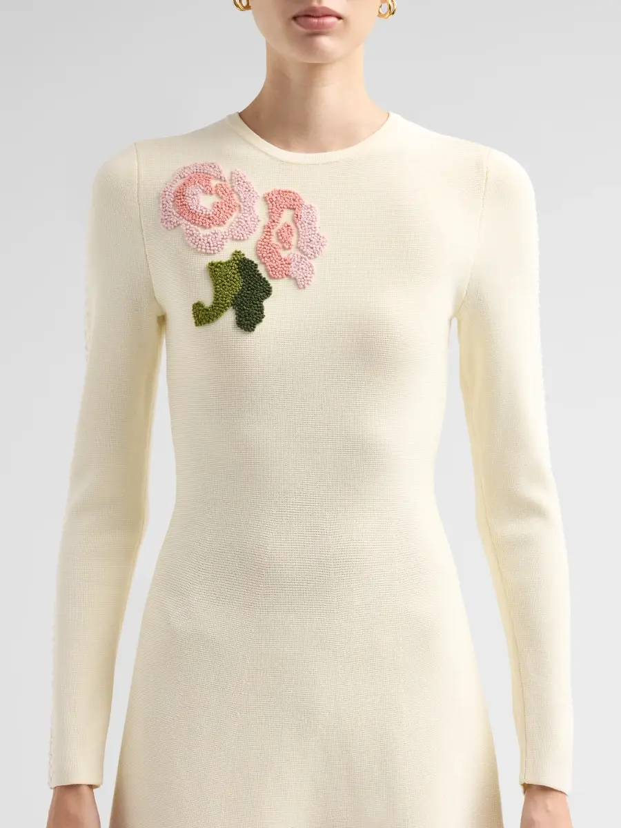 Lela Rose Women's Floral-Embroidered Knit Crewneck Knee-Length Dress | Thumbnail 5 Lela Rose Women's Floral-Embroidered Knit Crewneck Knee-Length Dress | Thumbnail 5