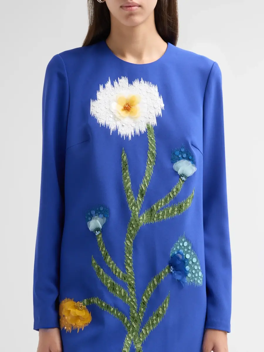 Lela Rose Women's Floral-Embroidered Crepe Tunic Mini Dress | Thumbnail 5 Lela Rose Women's Floral-Embroidered Crepe Tunic Mini Dress | Thumbnail 5