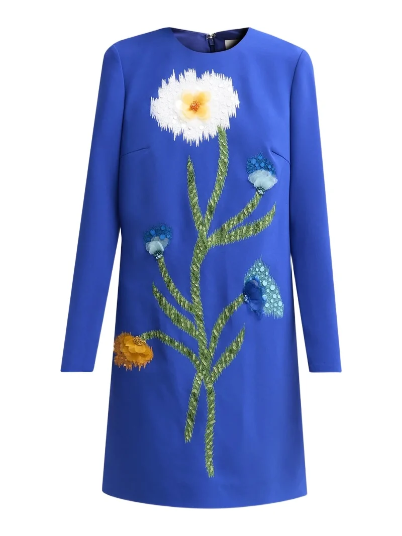 Women's Floral-Embroidered Crepe Tunic Mini Dress Women's Floral-Embroidered Crepe Tunic Mini Dress