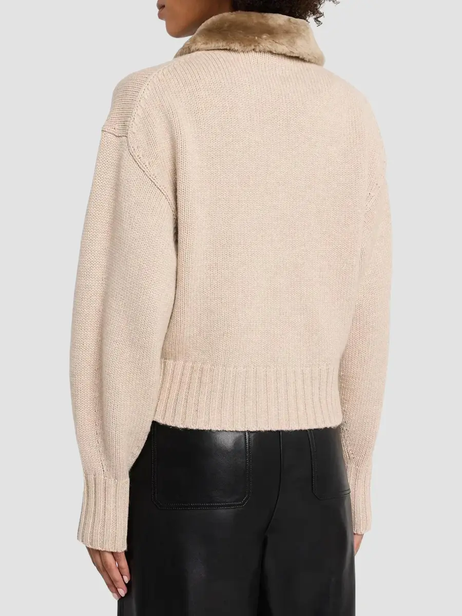 Simkhai Women's Zorina Faux-Fur Collar Wool-Cashmere Cardigan | Thumbnail 3