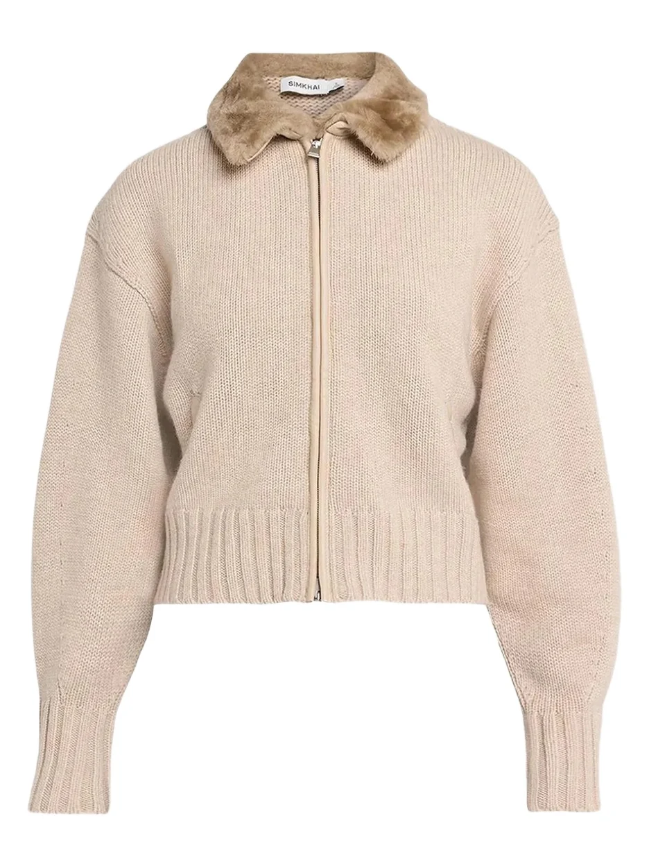 Simkhai Women's Zorina Faux-Fur Collar Wool-Cashmere Cardigan