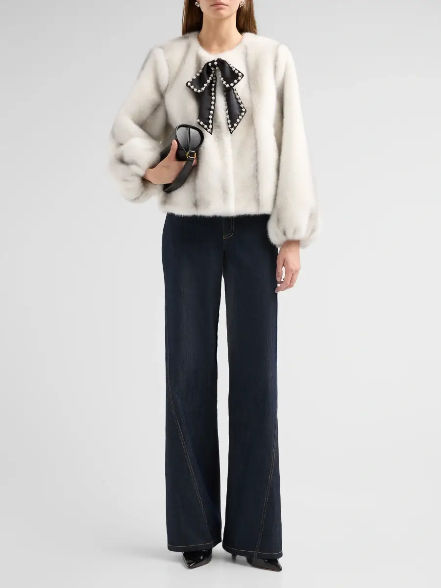 Cinq à Sept Women's Benson Embellished Bow Faux-Fur Jacket | Thumbnail 2 Cinq à Sept Women's Benson Embellished Bow Faux-Fur Jacket | Thumbnail 2