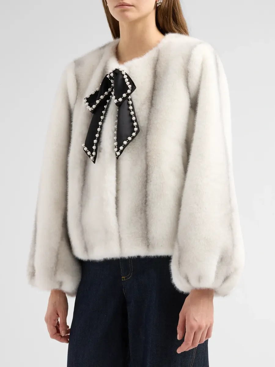 Cinq à Sept Women's Benson Embellished Bow Faux-Fur Jacket | Thumbnail 4 Cinq à Sept Women's Benson Embellished Bow Faux-Fur Jacket | Thumbnail 4