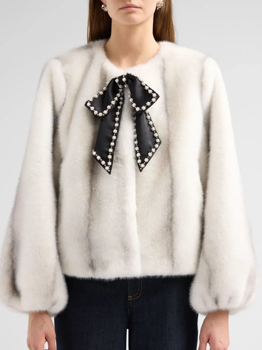 Cinq à Sept Women's Benson Embellished Bow Faux-Fur Jacket | Thumbnail 5 Cinq à Sept Women's Benson Embellished Bow Faux-Fur Jacket | Thumbnail 5
