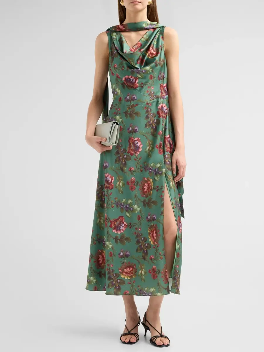 Cinq à Sept Women's Fresco Floral Satin Midi Dress | Thumbnail 2 Cinq à Sept Women's Fresco Floral Satin Midi Dress | Thumbnail 2