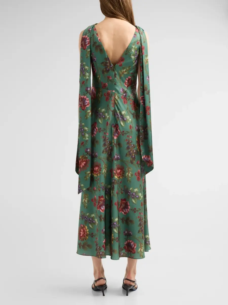Cinq à Sept Women's Fresco Floral Satin Midi Dress | Thumbnail 3 Cinq à Sept Women's Fresco Floral Satin Midi Dress | Thumbnail 3