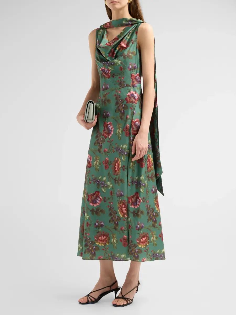 Cinq à Sept Women's Fresco Floral Satin Midi Dress | Thumbnail 4 Cinq à Sept Women's Fresco Floral Satin Midi Dress | Thumbnail 4