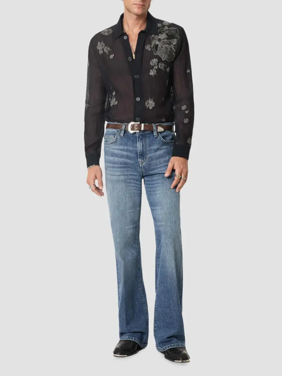 JOHN VARVATOS Men's Arden Embroidered Silk-Blend Shirt | Thumbnail 2