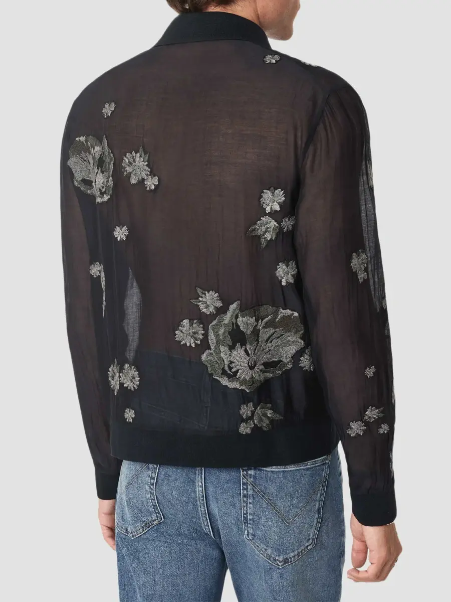JOHN VARVATOS Men's Arden Embroidered Silk-Blend Shirt | Thumbnail 3