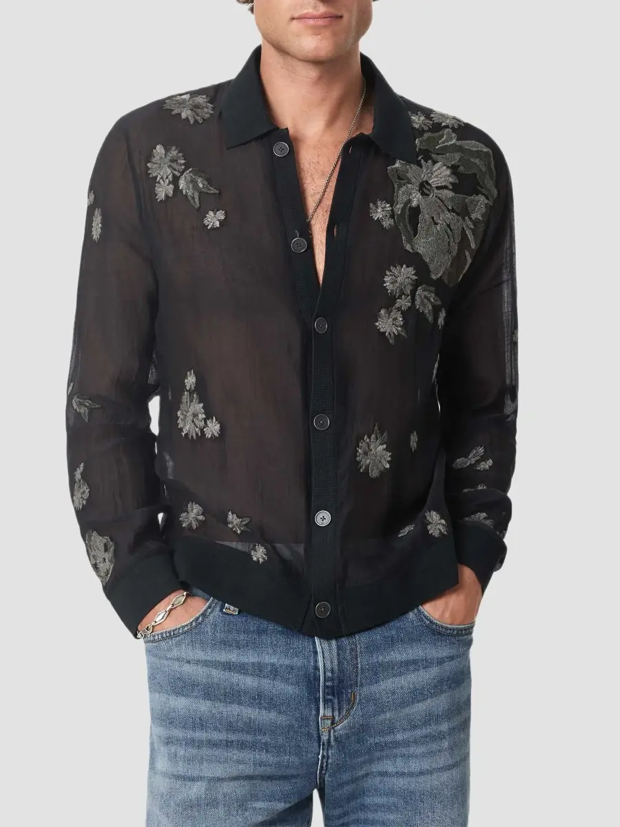 JOHN VARVATOS Men's Arden Embroidered Silk-Blend Shirt | Thumbnail 4