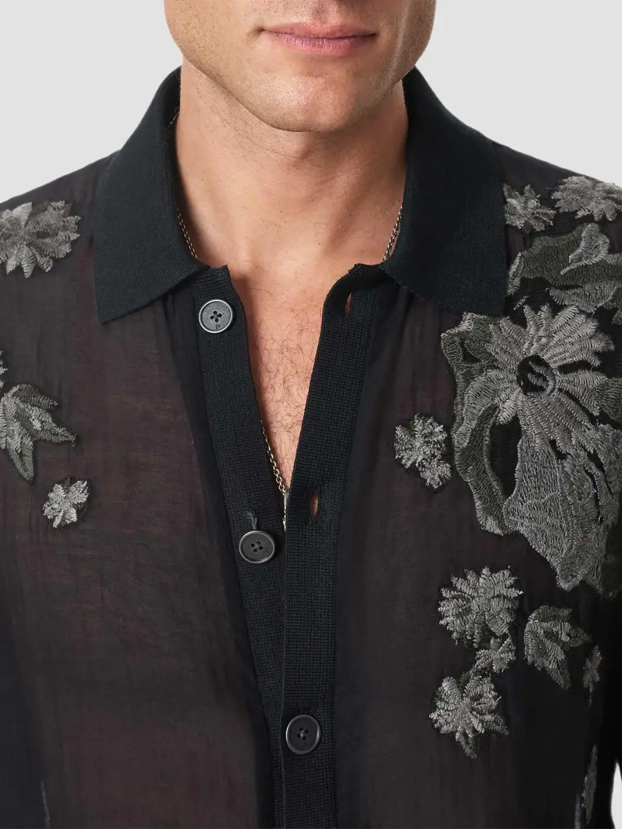 JOHN VARVATOS Men's Arden Embroidered Silk-Blend Shirt | Thumbnail 5
