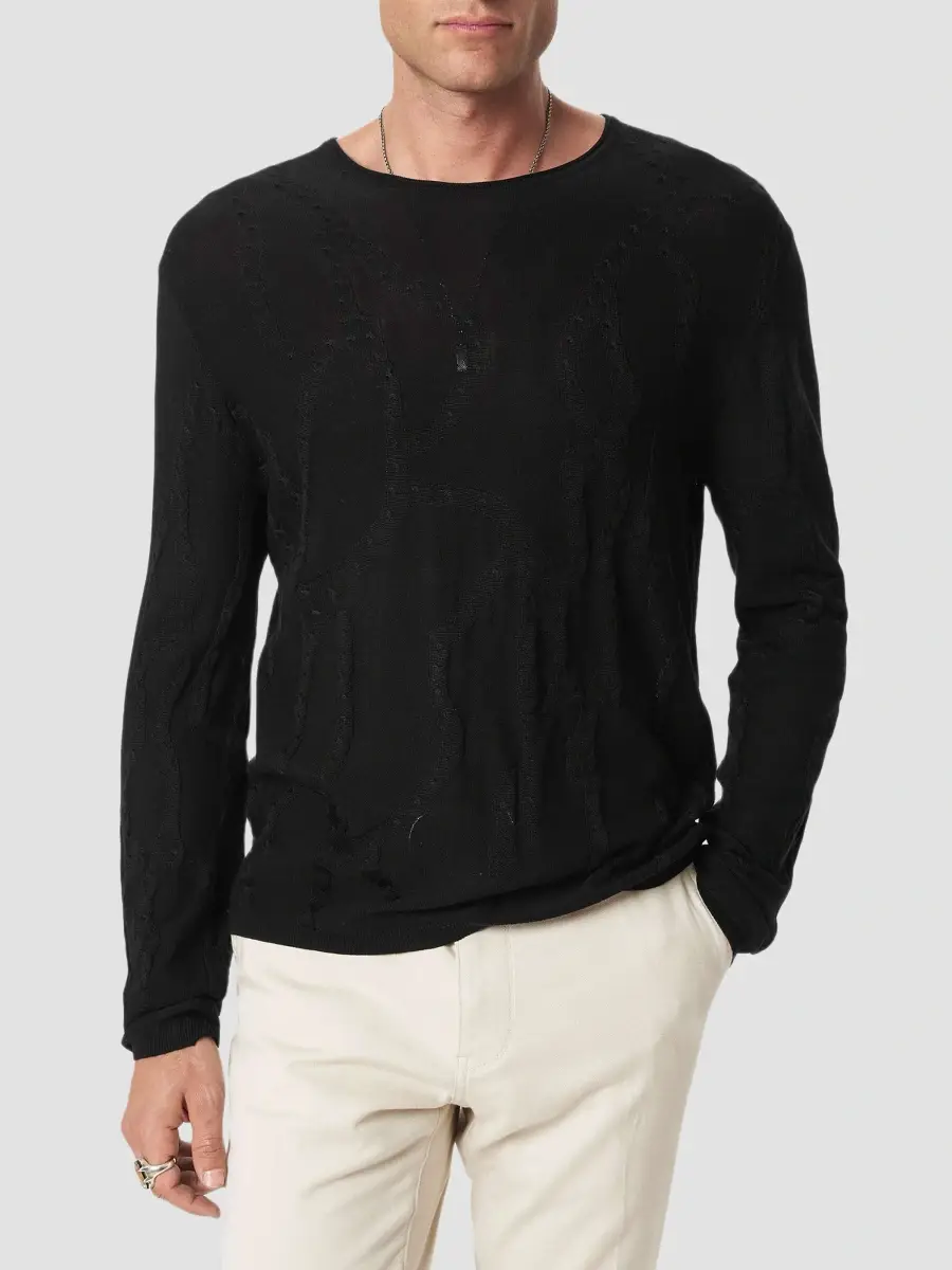 JOHN VARVATOS Men's Addison Broken Twist Cable Crewneck Sweater | Thumbnail 4 JOHN VARVATOS Men's Addison Broken Twist Cable Crewneck Sweater | Thumbnail 4