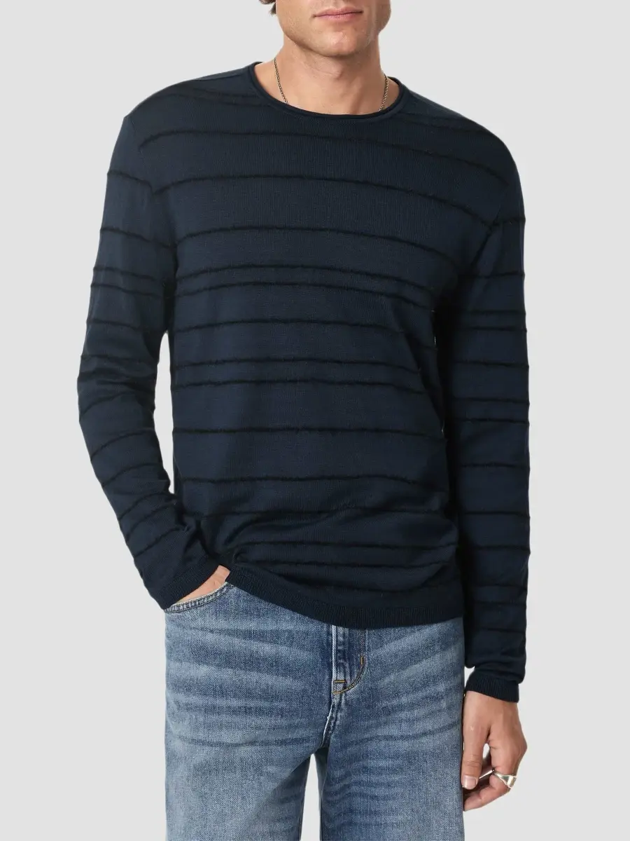JOHN VARVATOS Men's Everly Textured Stripe Crewneck Top | Thumbnail 4