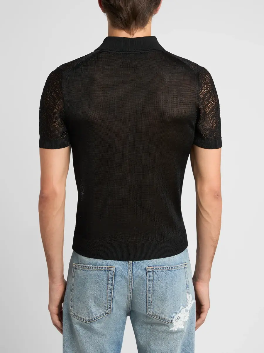 Alexander McQueen Men's Moth Lace Short-Sleeve Polo Shirt | Thumbnail 3