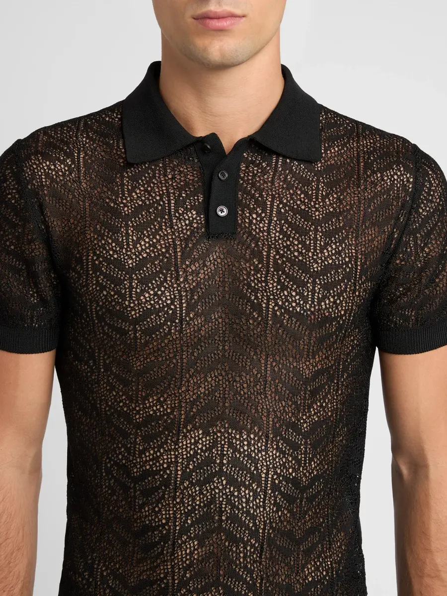 Alexander McQueen Men's Moth Lace Short-Sleeve Polo Shirt | Thumbnail 5