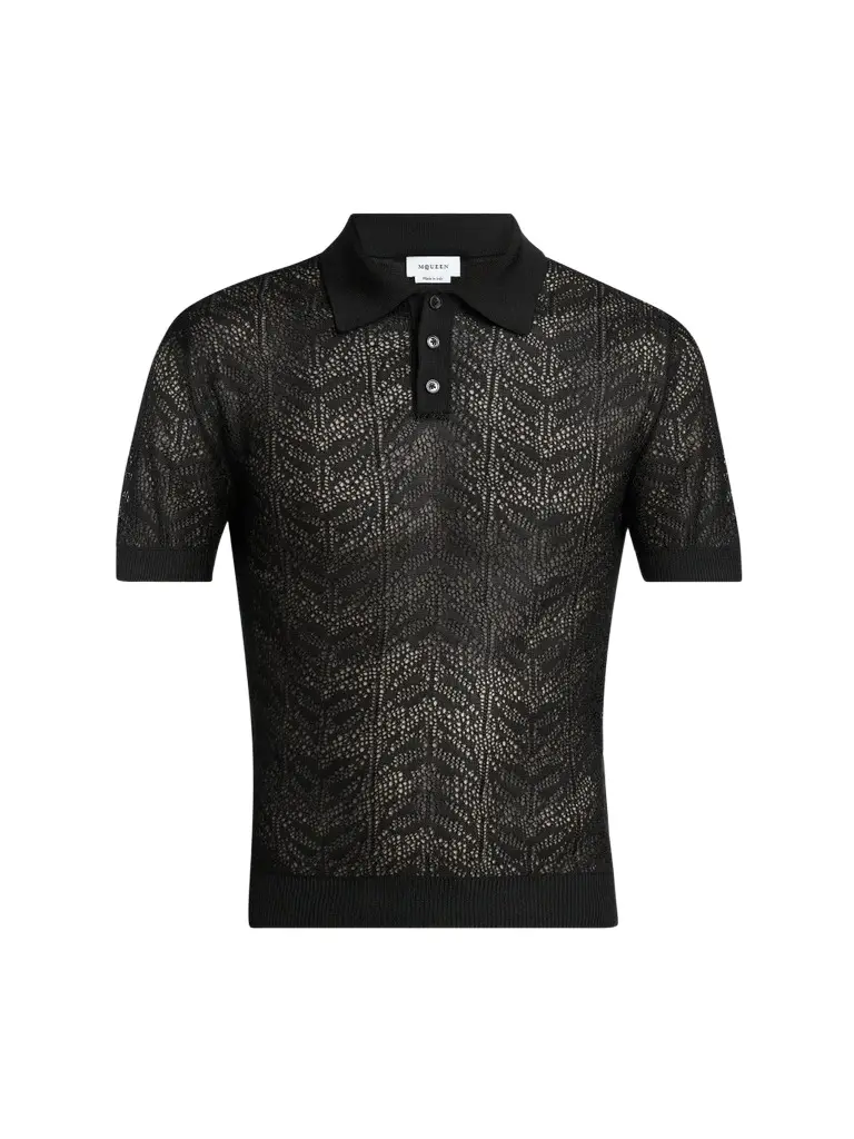 Alexander McQueen Men's Moth Lace Short-Sleeve Polo Shirt